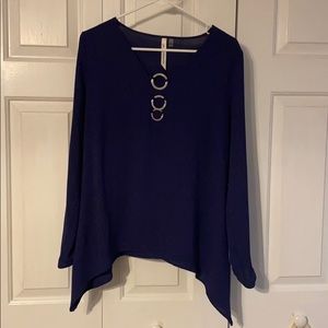 NY Collection Blue Blouse with Silver Bling size L